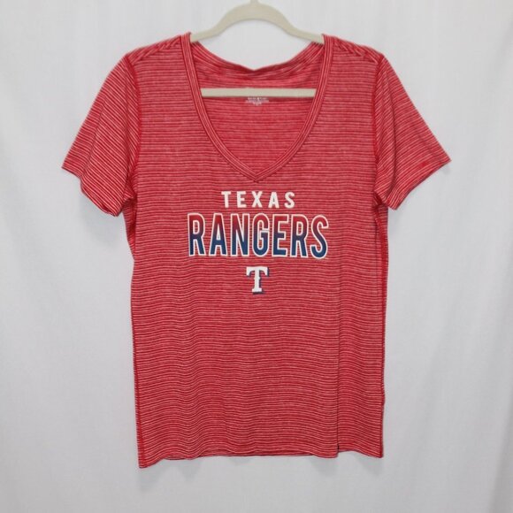 Texas Rangers Red Thin Strip V-Neck Polyester Shirt - Picture 4 of 14